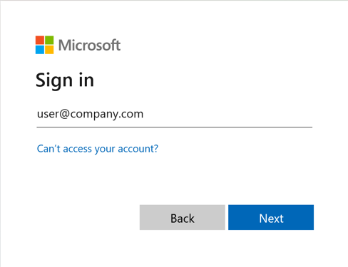 Microsoft Sign In screen