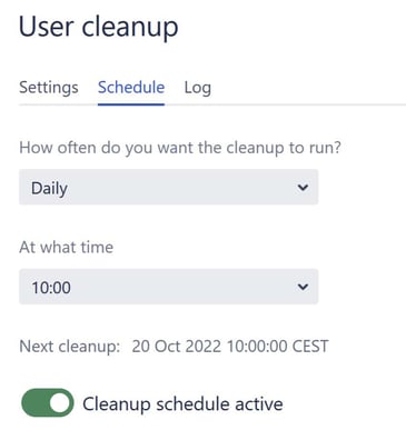 User Cleanup schedule screen