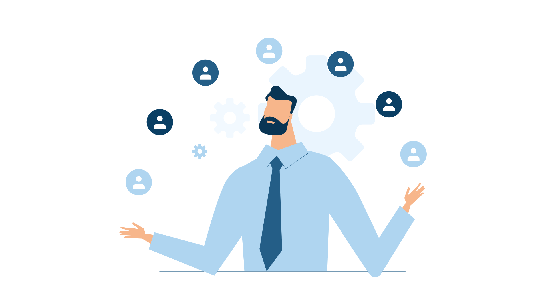 Flat illustration of a man juggling icons of people 